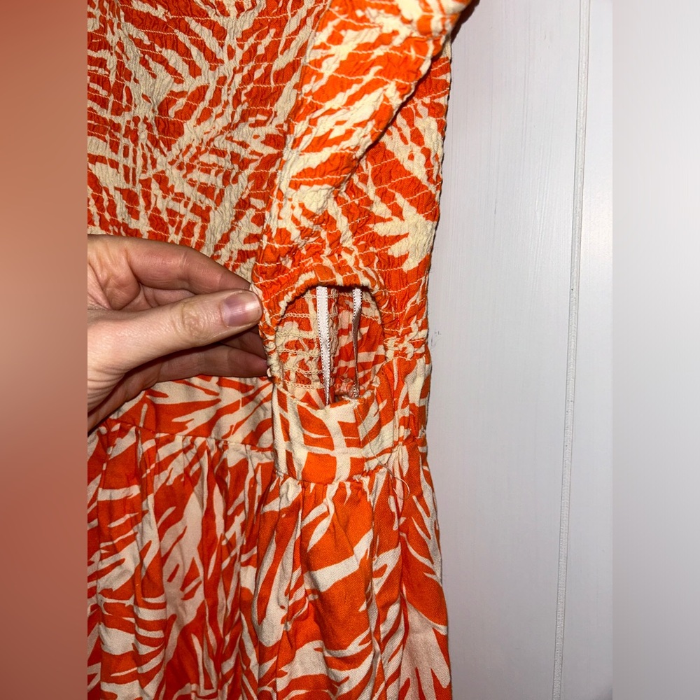 Sincerely Jules Orange Printed Tie-Shoulder Cut Out Maxi Dress, size M - Picture 5 of 11